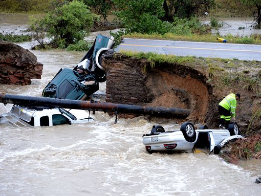A bridge collapsed after flash flooding at the Broomfield/Lafayette border in Colorado on Sept. 12. The flooding in Colorado earlier this month was