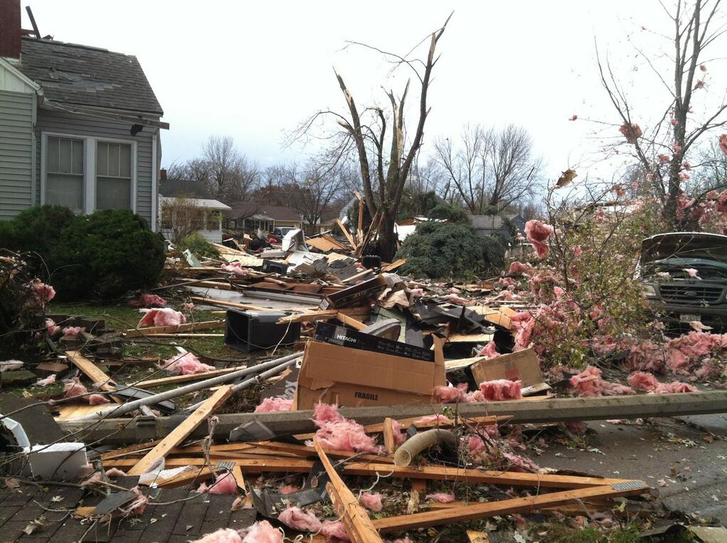 Tornado damage in Pekin Illinois shot by a resident. Tornado damage in Pekin Illinois shot by a resident.