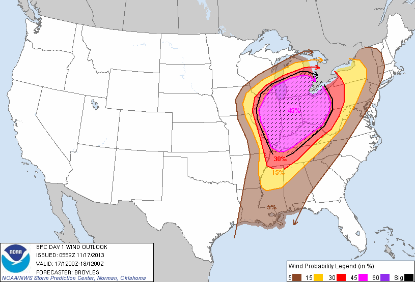 Damaging Wind threat for 11/17/13
