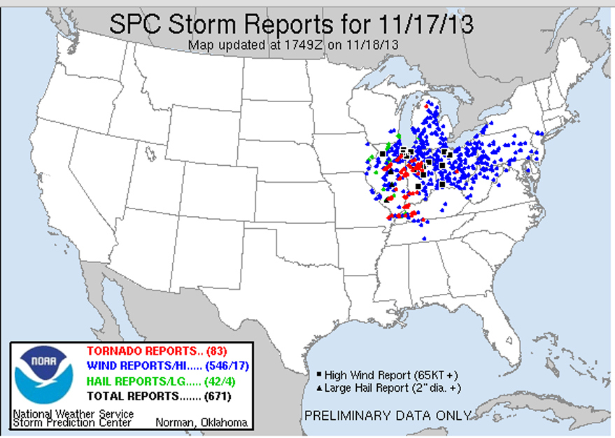Storm reports for November 17th 2013. Storm reports for November 17th 2013.