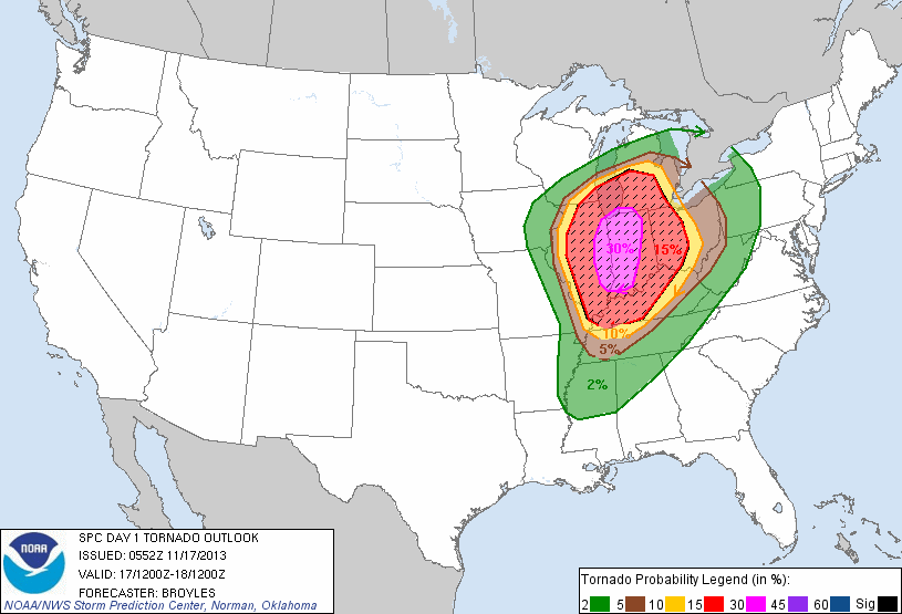 SPC tornado threat for 11/17/1013