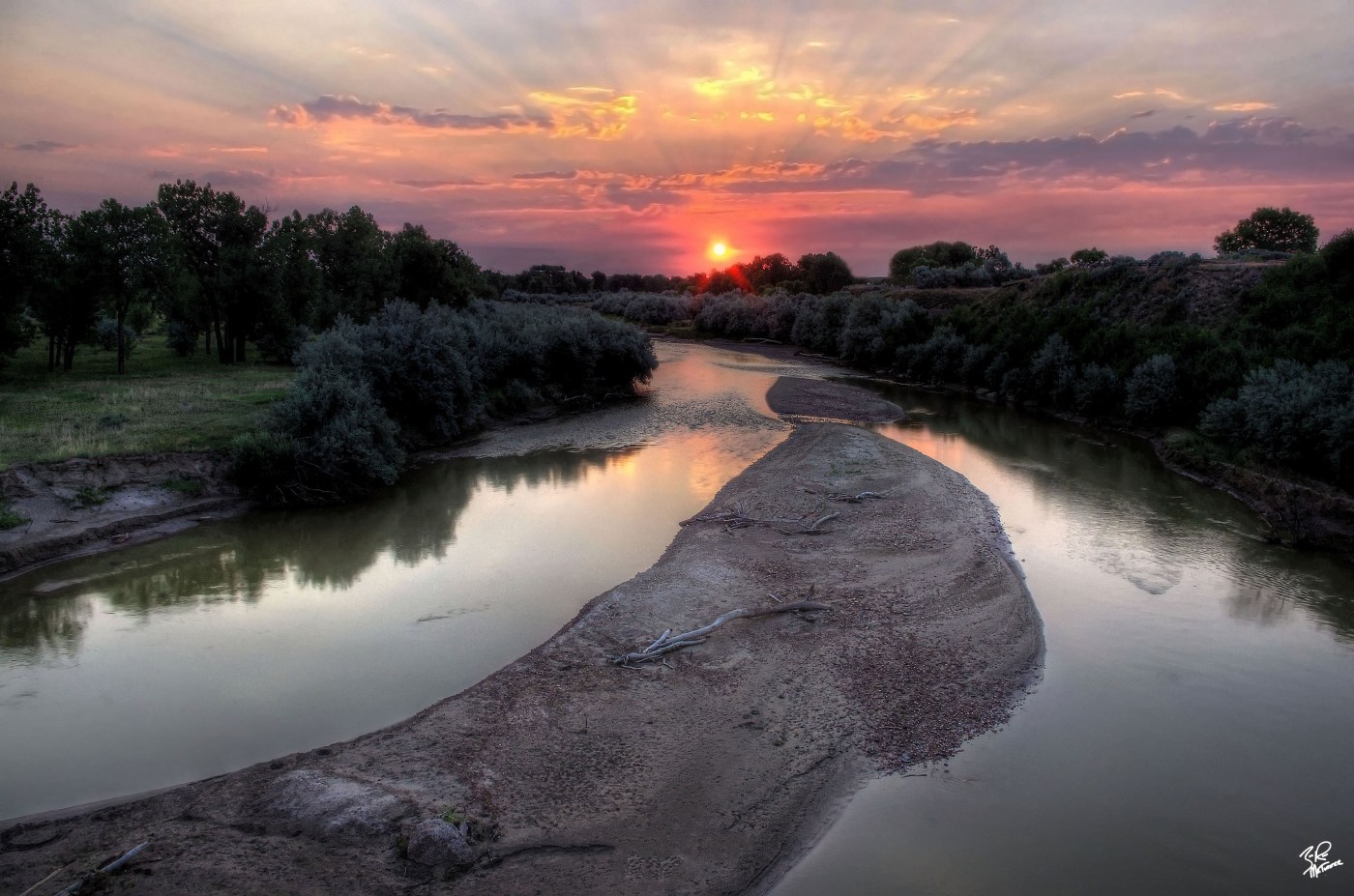 A beautiful sunrise over a river in Central Wyoming.