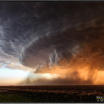 A photogenic supercell at sunset blowing a lot of dust with gustnadoes near Booker, Texas, USA on June 3rd, 2013.
