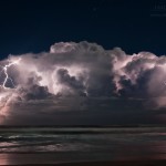 Thunderstorm over the Atlantic Ocean, off the coast of Ormond Beach, Florida. October 12, 2010