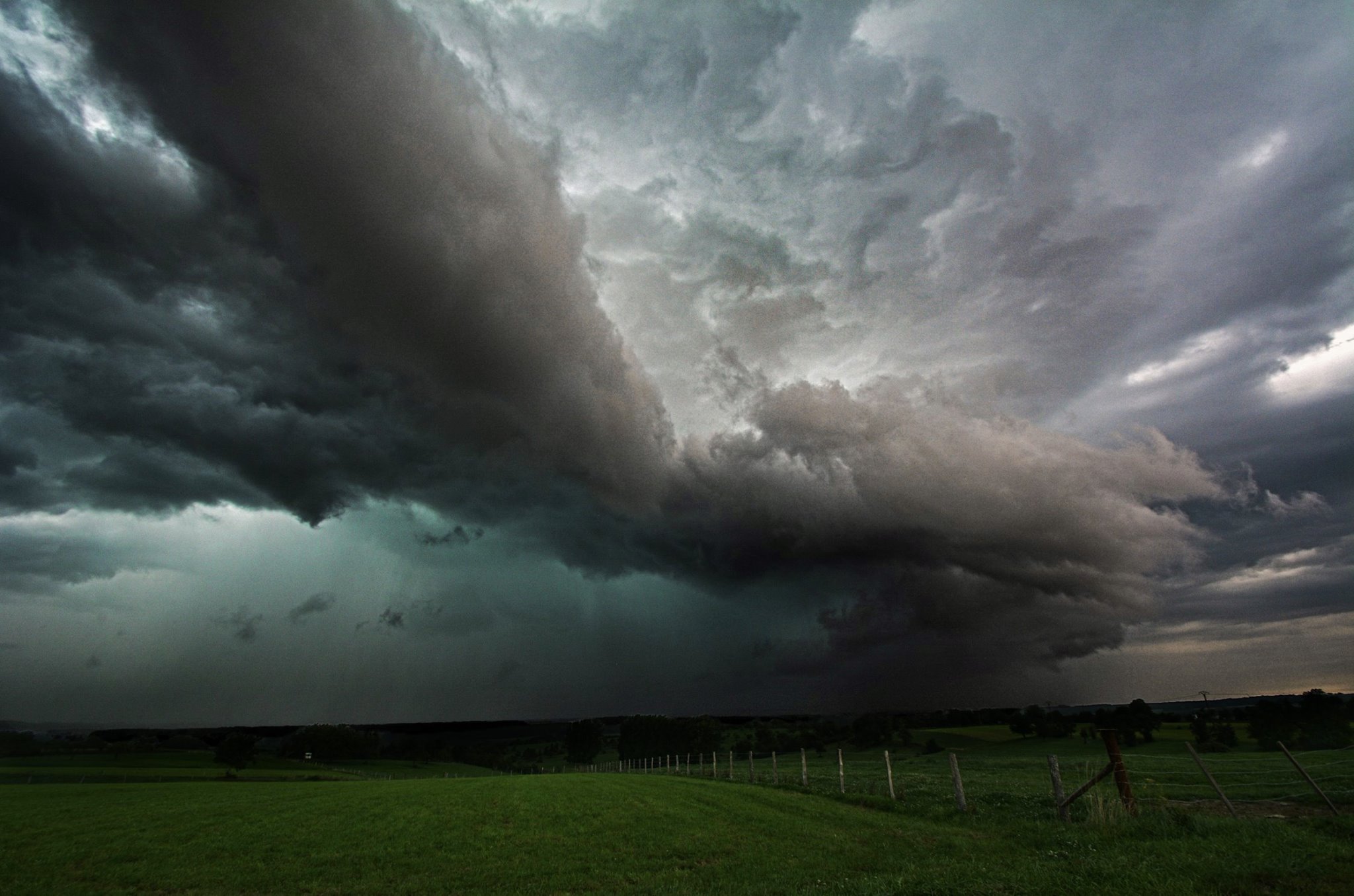 I tried to bring the more details I could to this image, in order to clearly see the wall cloud hiding into the RFD core. And I kinda like it this way Occluding supercell near Keskastel, NE France on August the 10th I tried to bring the more details I could to this image, in order to clearly see the wall cloud hiding into the RFD core. And I kinda like it this way Occluding supercell near Keskastel, NE France on August the 10th