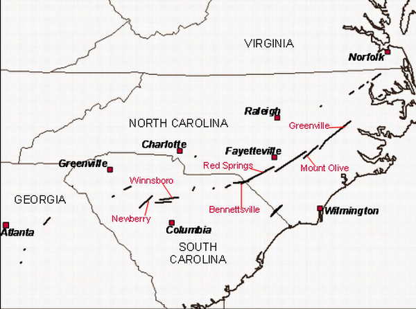 Carolina's Tornado Outbreak Map 1984 Carolina's Tornado Outbreak Map 1984